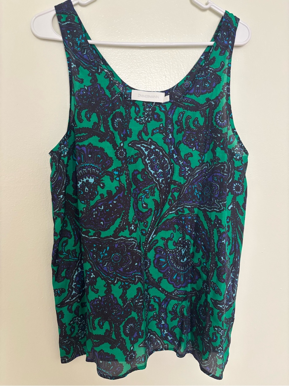 Zimmermann Green & Navy Paisley Silk Tank Top